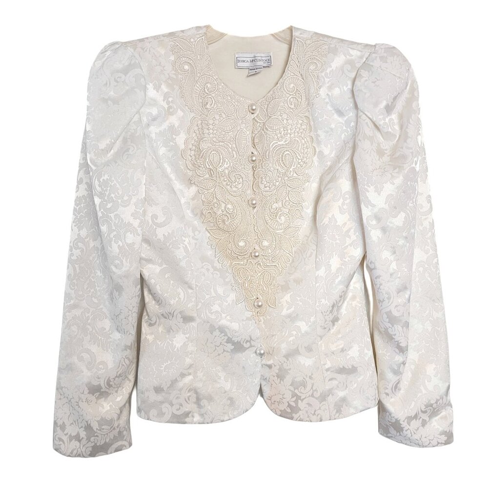 Jessica McClintock Bridal Damask Textured Lace Applique Blazer Jacket